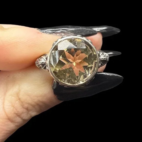 Vintage Silver citrine yellow gemstone large costume jewelry unisex adjustable - Picture 3 of 9